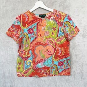 Lauren Ralph Lauren Shirt Womens Large Paisley Short Sleeve Tee Casual